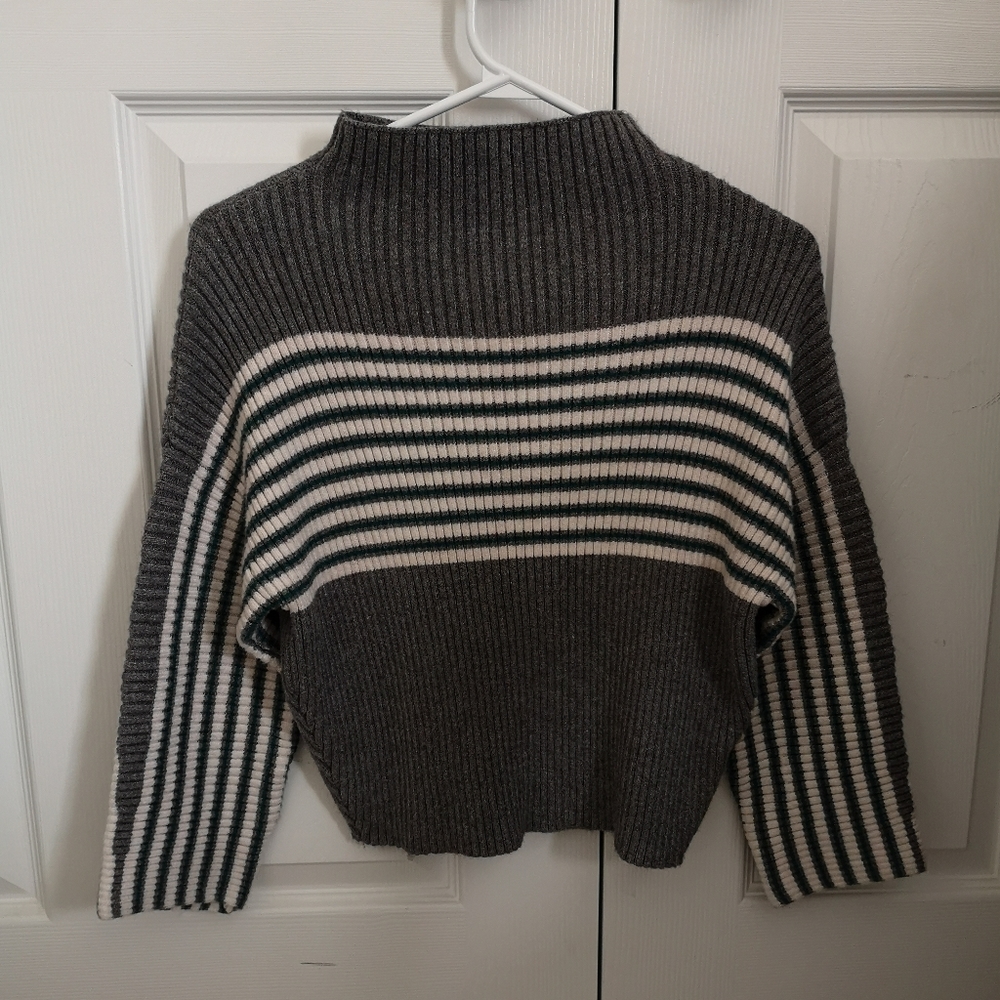 Mock neck stripe accent sweater